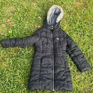 Calvin Klein Girls 8-10 Puffer Parka Long Winter Coat Hooded Fleece-Lined Fitted
